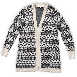 LOFT size Medium Cream Black Open long lines cardigan sweater geometric 160